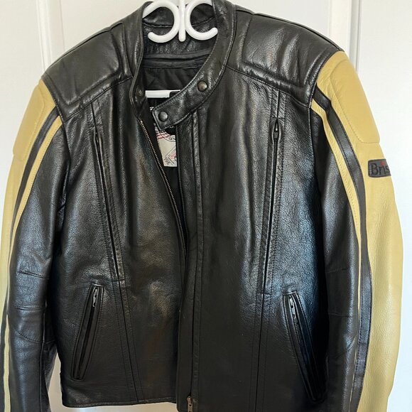 Men's Leather Motorcycle Jacket w/Sleeve Trim - Picture 1 of 7
